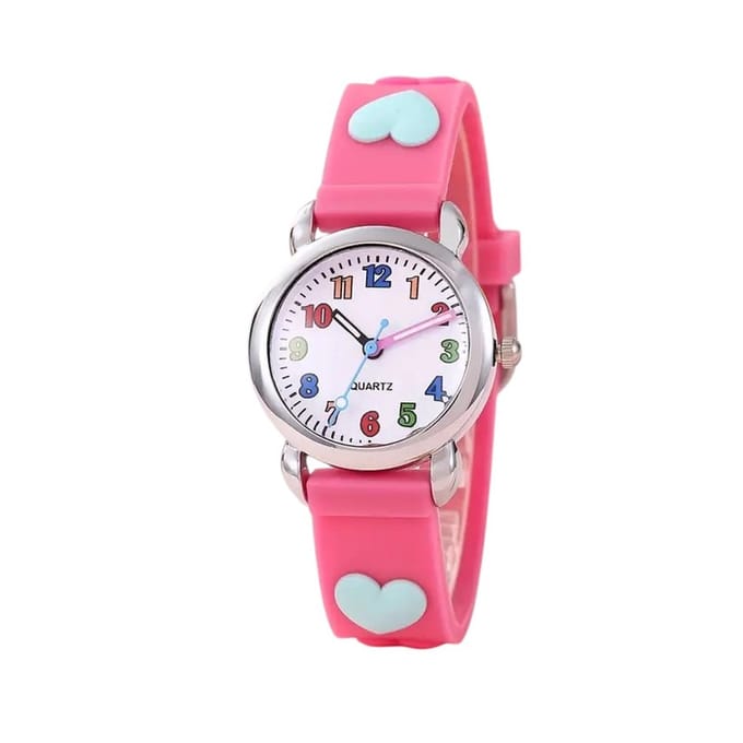 Kinderhorloge - 3D Hartjes Roze/Rood | Siliconen | Ø 30 mm