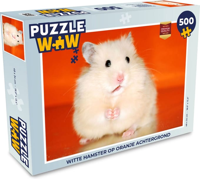 Puzzel Witte hamster op oranje achtergrond - Legpuzzel - Puzzel 500 stukjes