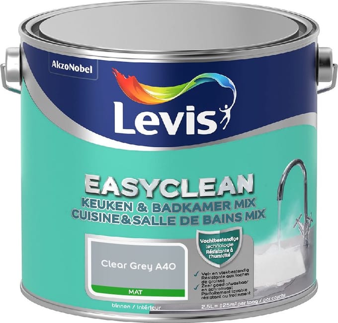 Levis - Easyclean Keuken & Badkamer Mix - Clear Grey A40 - Mengverf - 2,5 L