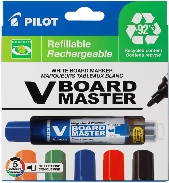 PILOT Whiteboard markers rond, set van 5 stuks in etui