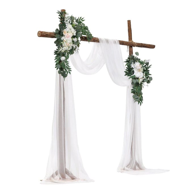 Kunstbloemen Kit voor Trouwboog Wit Met 2 Stuks Bloemen 2 Stuks Gordijnen