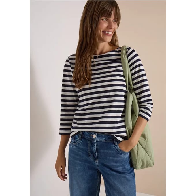 Basic Shirt met boothals en strepen