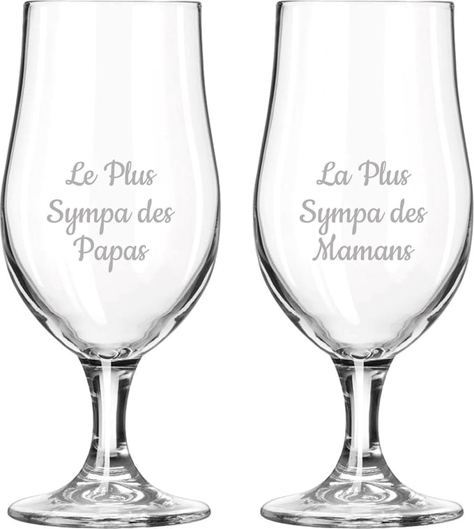 Bierglas op voet gegraveerd - 49cl - Le Plus Sympa des Papas & La Plus Sympa des Mamans