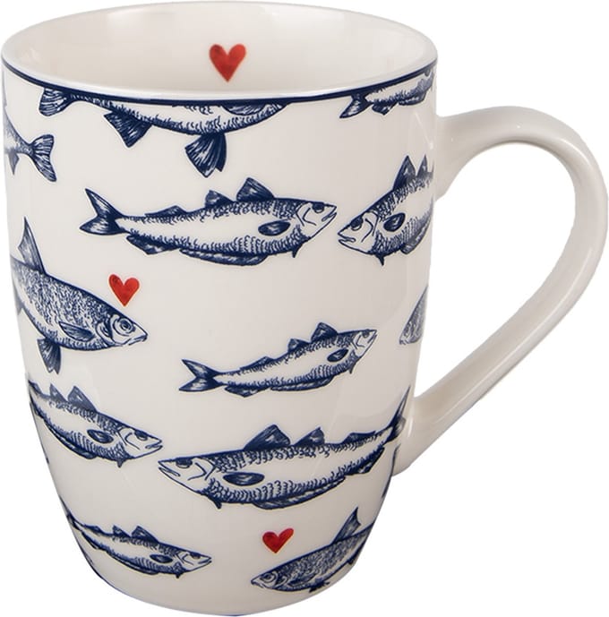 Clayre & Eef Mok 350 ml Wit Blauw Porselein Vissen