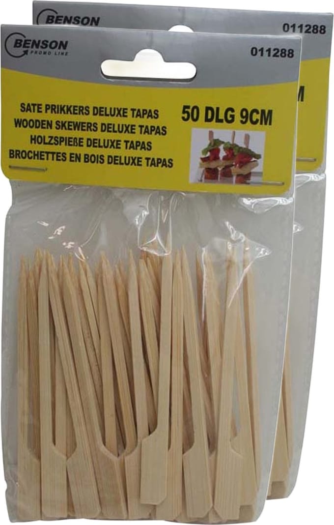 Benson Cocktail/tapas prikkers - 80x stuks - 9 cm - hout - hapjes prikker - saté prikkers