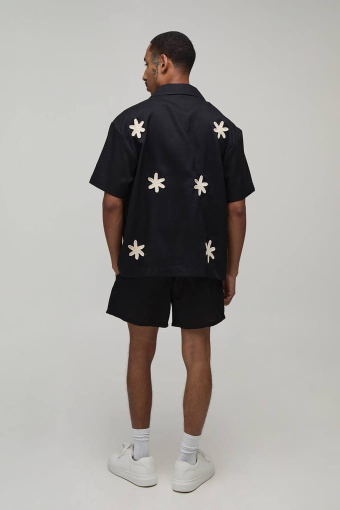 Oversized Shirt En Short Set Met Gehaakte Applicatie | Black | Size Medium
