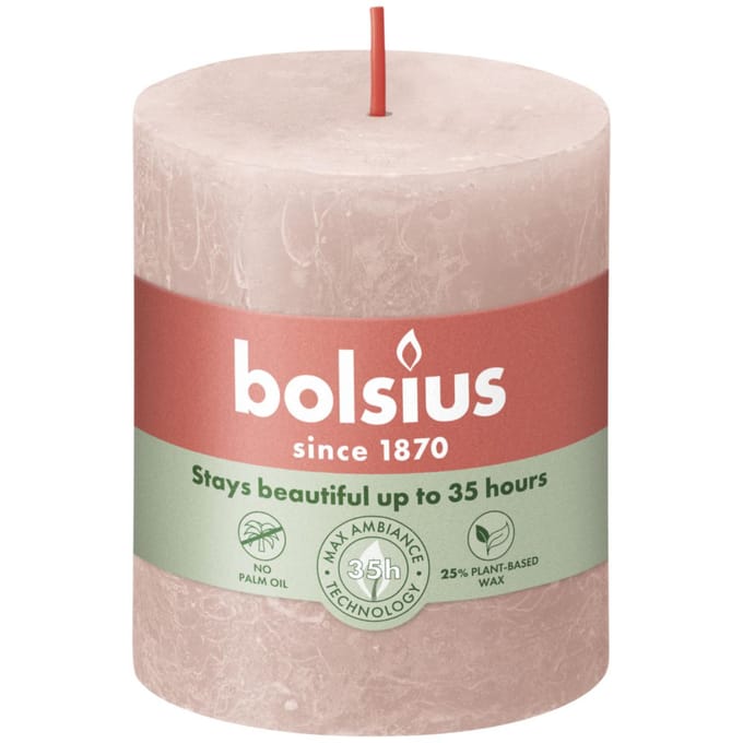Bolsius Stompkaars Misty Pink Ø68 mm - Hoogte 8 cm - Roze/Grijs - 35 Branduren