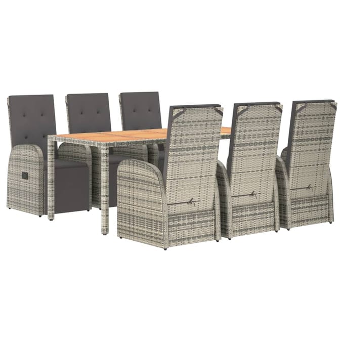 vidaXL - 7-delige - Tuinset - met - kussens - poly - rattan - grijs