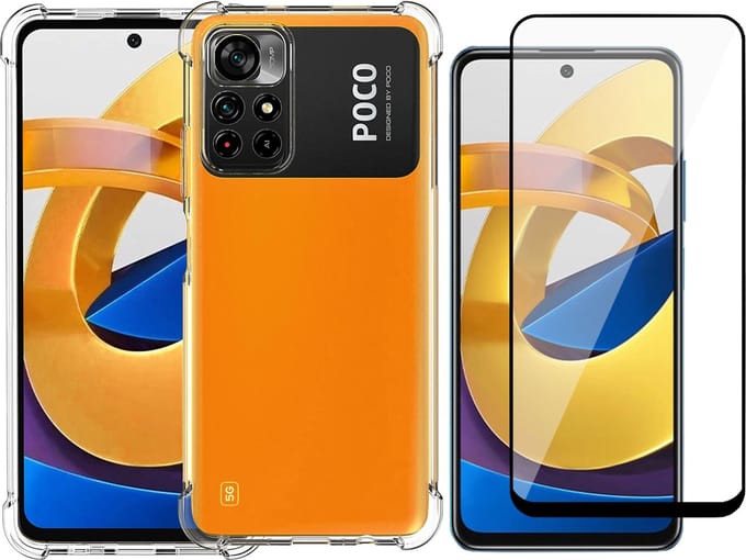 Hoesje geschikt voor Xiaomi Poco M4 Pro - Transparant Backcover Shockproof Case + Glas Full Screen Screenprotector