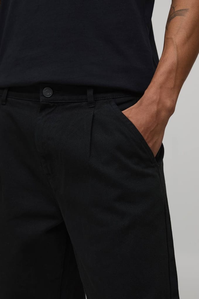 Relaxed Fit Half & Half Tailleband Gewassen Twill Broek | Black | Size Medium