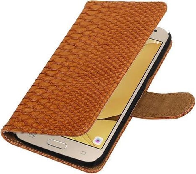 Bruin Slang booktype wallet cover hoesje voor Samsung Galaxy J2 2016