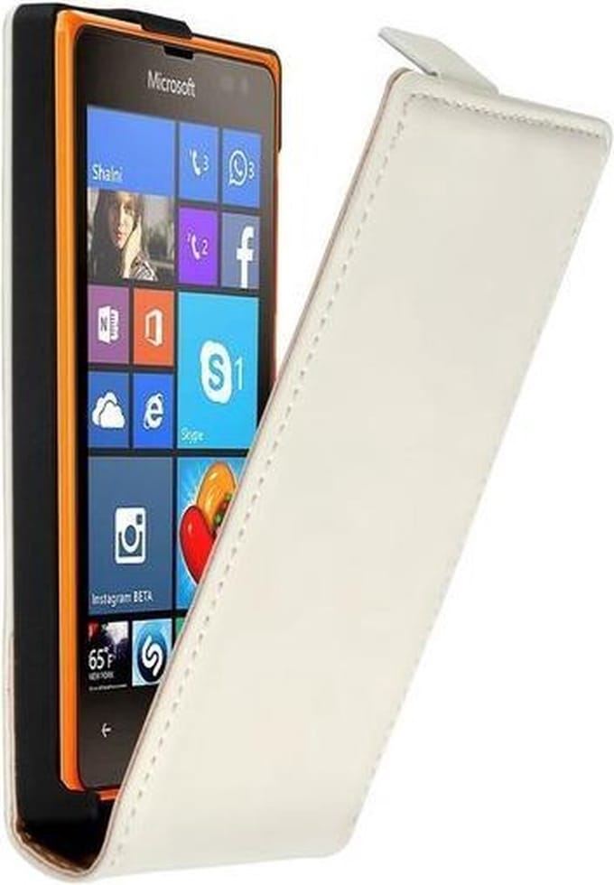 Lederen Wit Microsoft Lumia 532 Premium Flip case case Telefoonhoesje