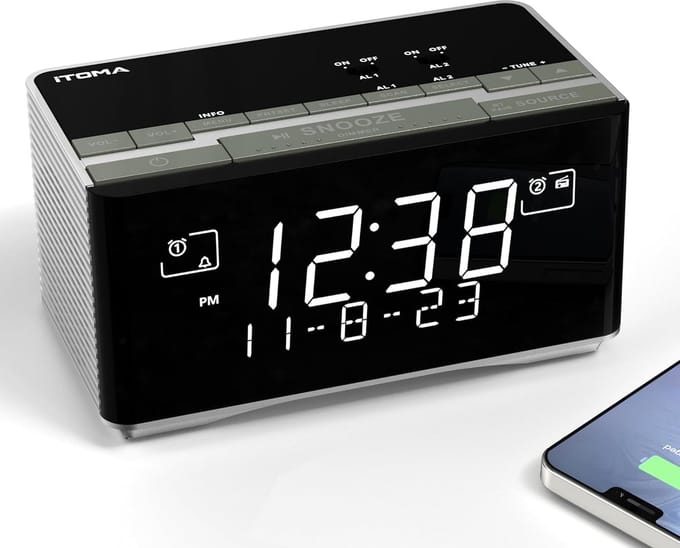 DAB FM-wekker met Bluetooth, USB-oplaadpoort en Dubbel Alarm