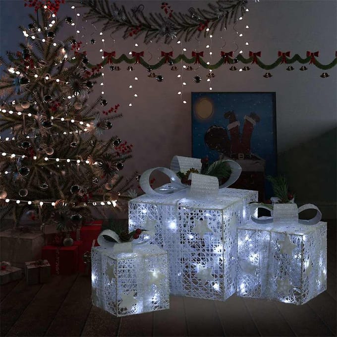 vidaXL - Kerstdecoratie - geschenkdozen - 3 - st - binnen/buiten - wit