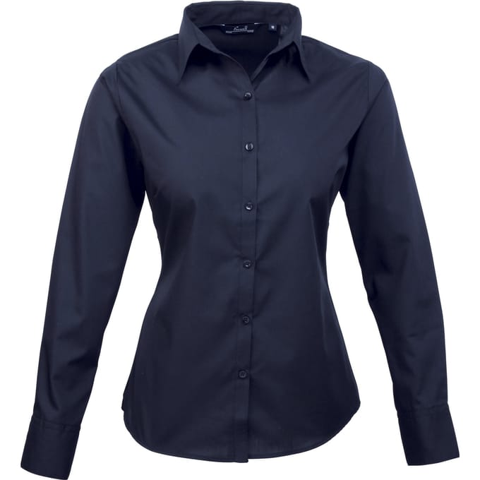 Premier Dames/Dames Popeline Blouse met Lange Mouwen (Marine)