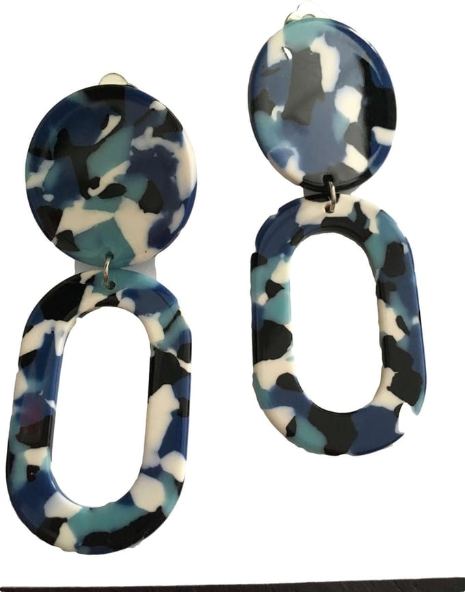 Petra's Sieradenwereld - Clipoorbel hanger blauw wit turquoise (362)