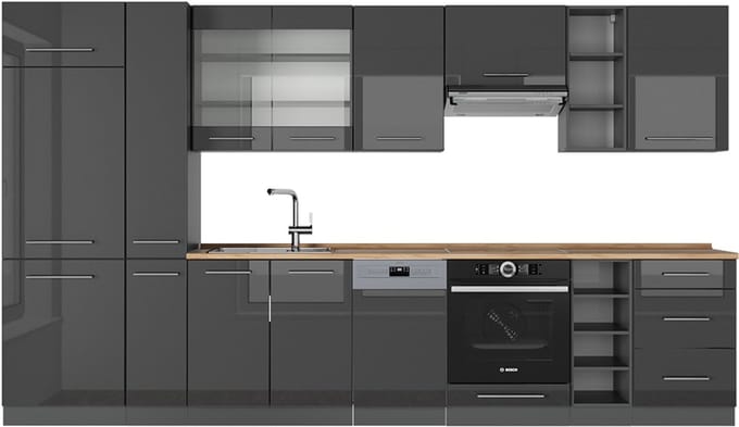 Vicco Fame-Line Complete keukeneenheid – 355 cm, WB Eik Antraciet Hoogglans