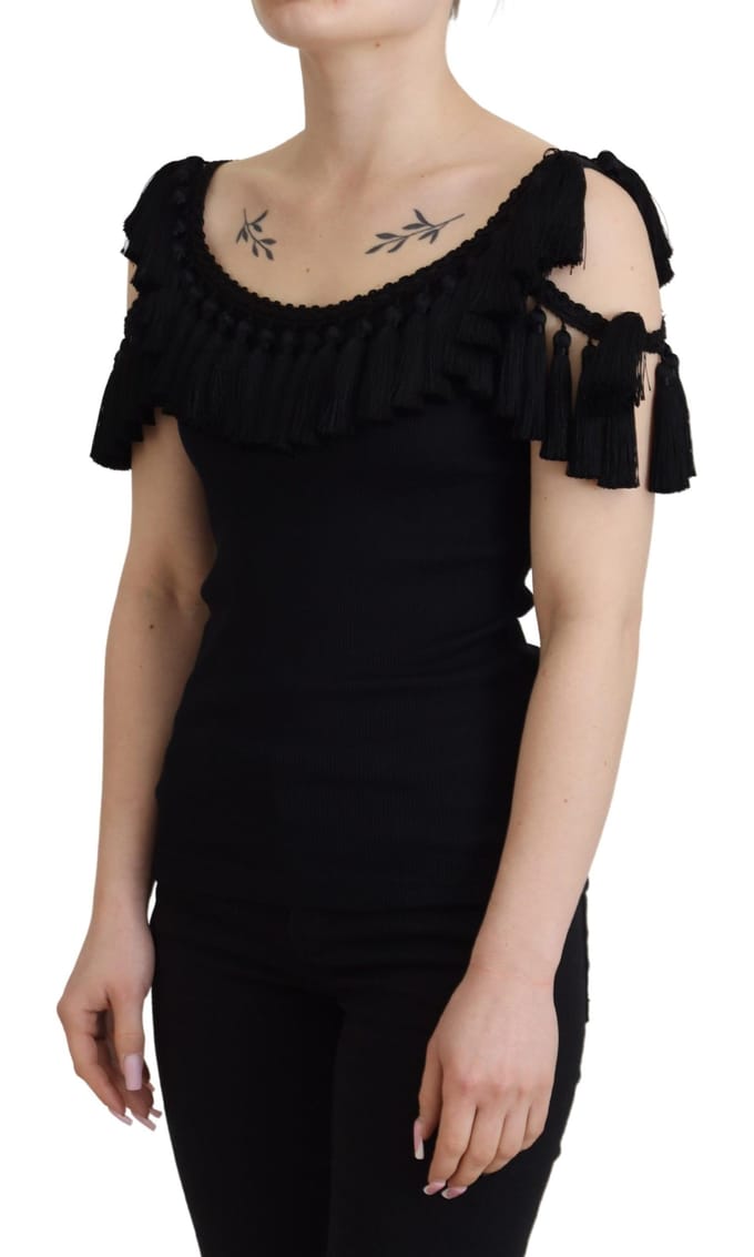 Dolce Gabbana Tsh83190 Zwarte Franje Top