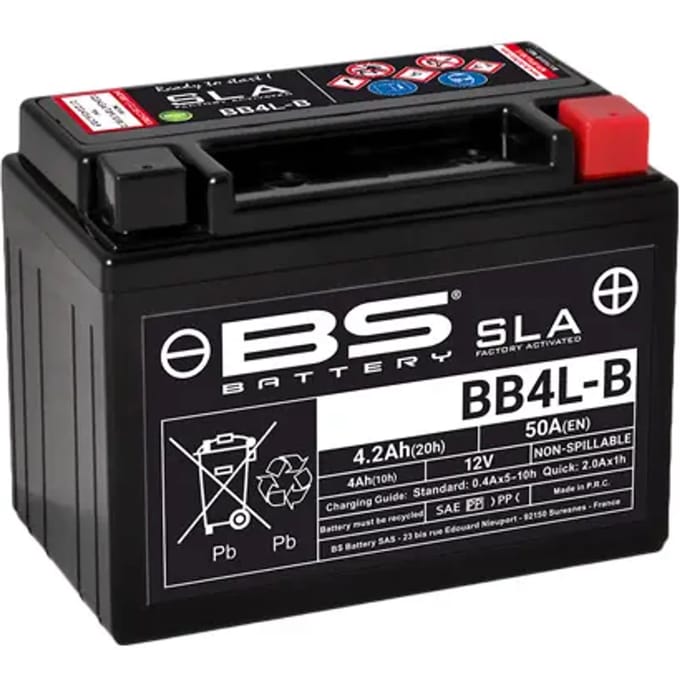 Motorfiets accu BS Battery SLA BB4L-B - C (10Hr) - C (20Hr)
