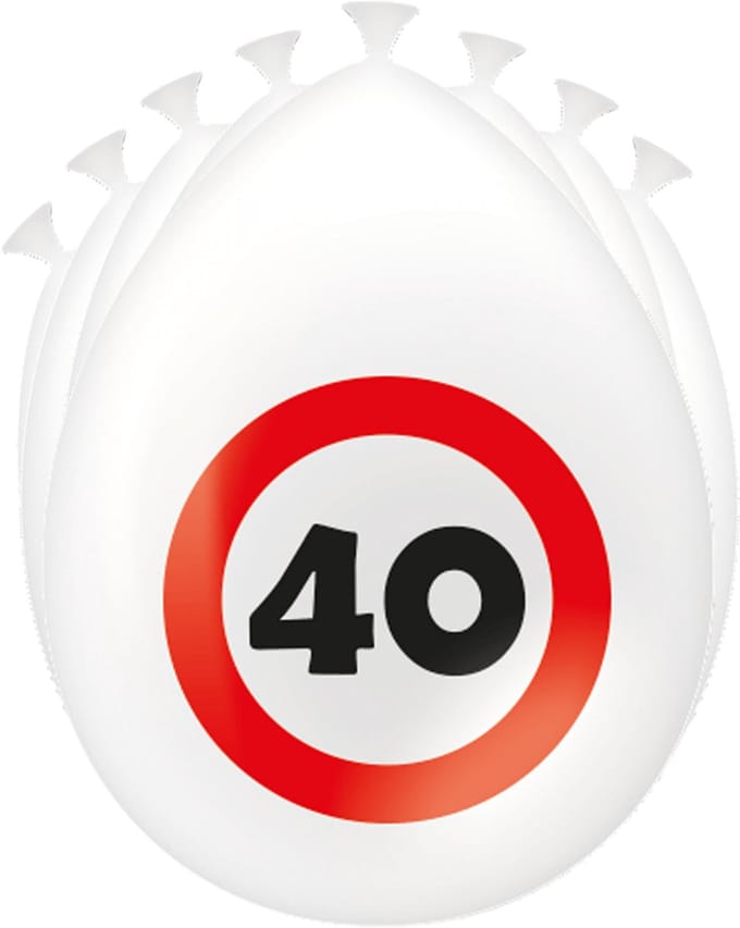 Ballonnen | 8 stuks | Thema: Verkeersbord | Leeftijd: 40 | Kleur: Wit