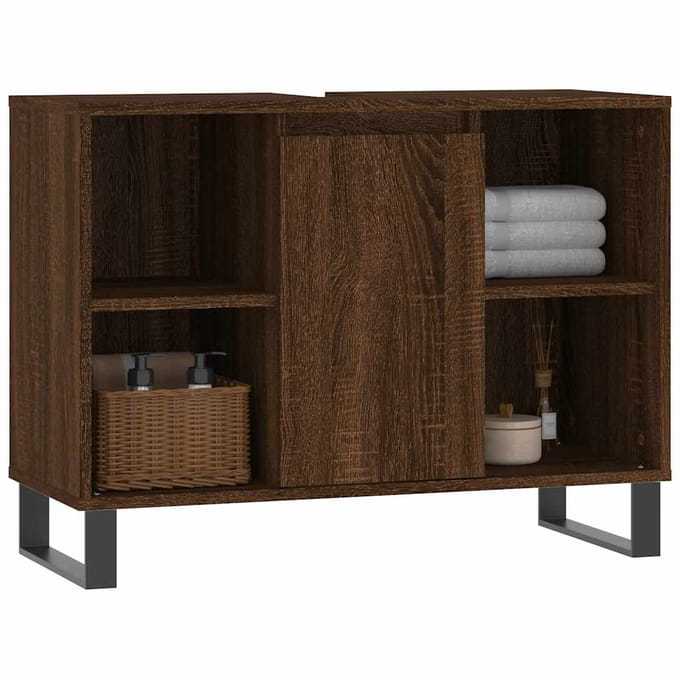 vidaXL - Badkamerkast - 80x33x60 - cm - bewerkt - hout - bruin - eikenkleur