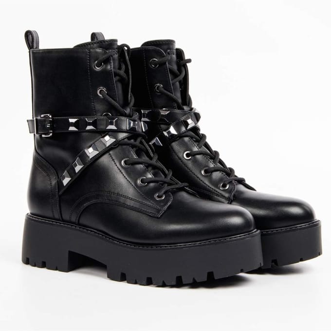 Guess Vaida Dames Veterboots/Laarzen - Zwart - Leder - Maat 36