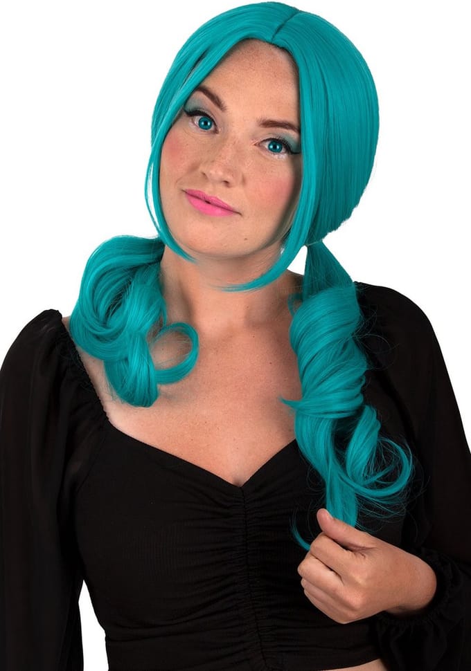 Pruik Raewyn turquoise - luxe - cosplay - carnaval