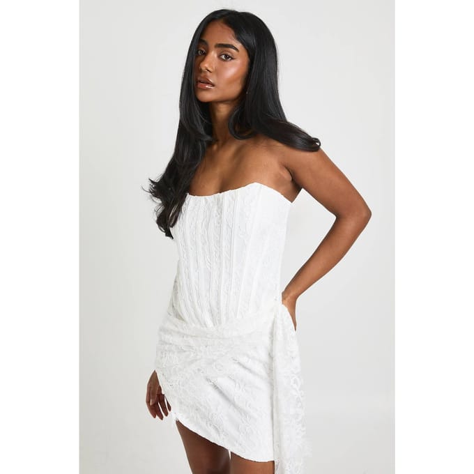 boohoo Dames Kanten Corset Drape Mini Jurk | Wit | Maat: 40