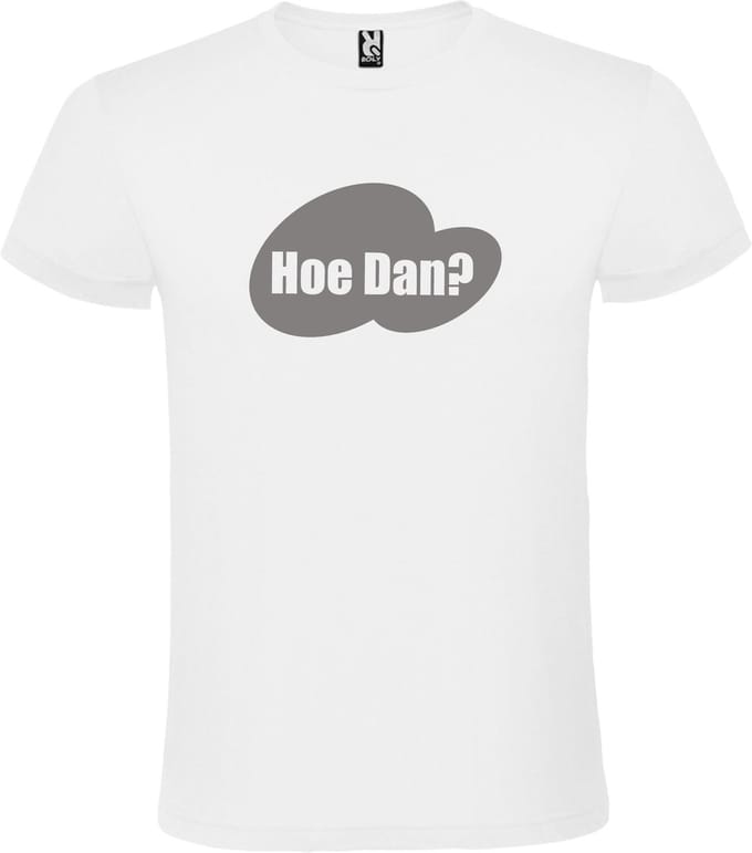 Wit T-shirt ‘Hoe Dan?’ Zilver Maat S