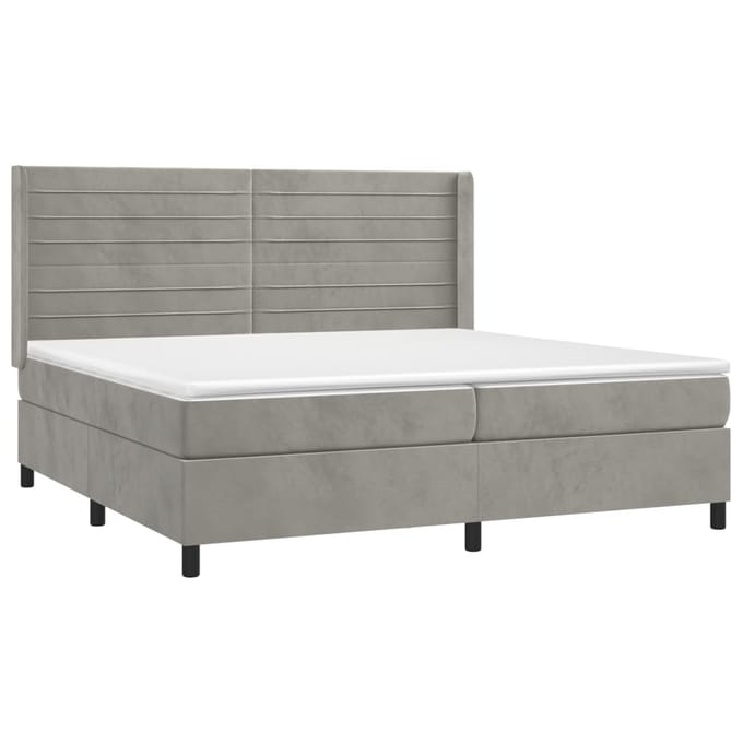 vidaXL - Boxspring - met - matras - fluweel - lichtgrijs - 200x200 - cm