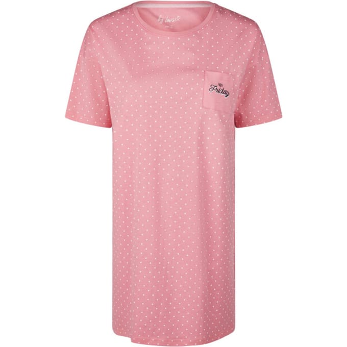 By Louise Dames Nachthemd Korte Mouw Roze Gestipt - Maat M