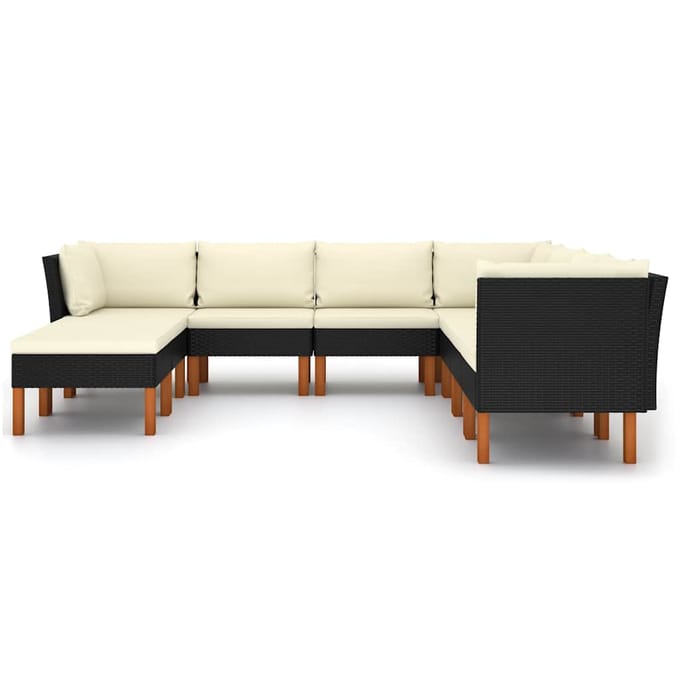 vidaXL - 9-delige - Loungeset - met - kussens - poly - rattan - zwart