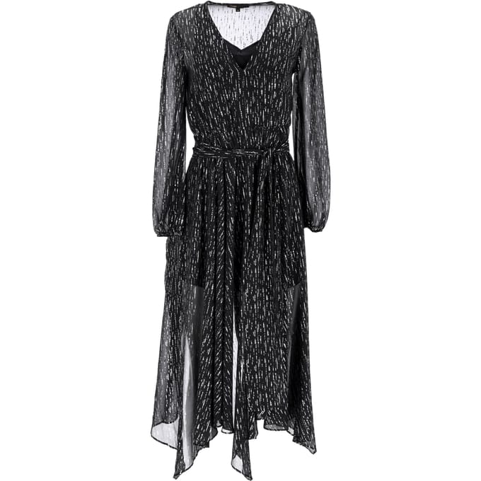 Maje Route midi-jurk van metallic georgette met plooien in zwart polyester