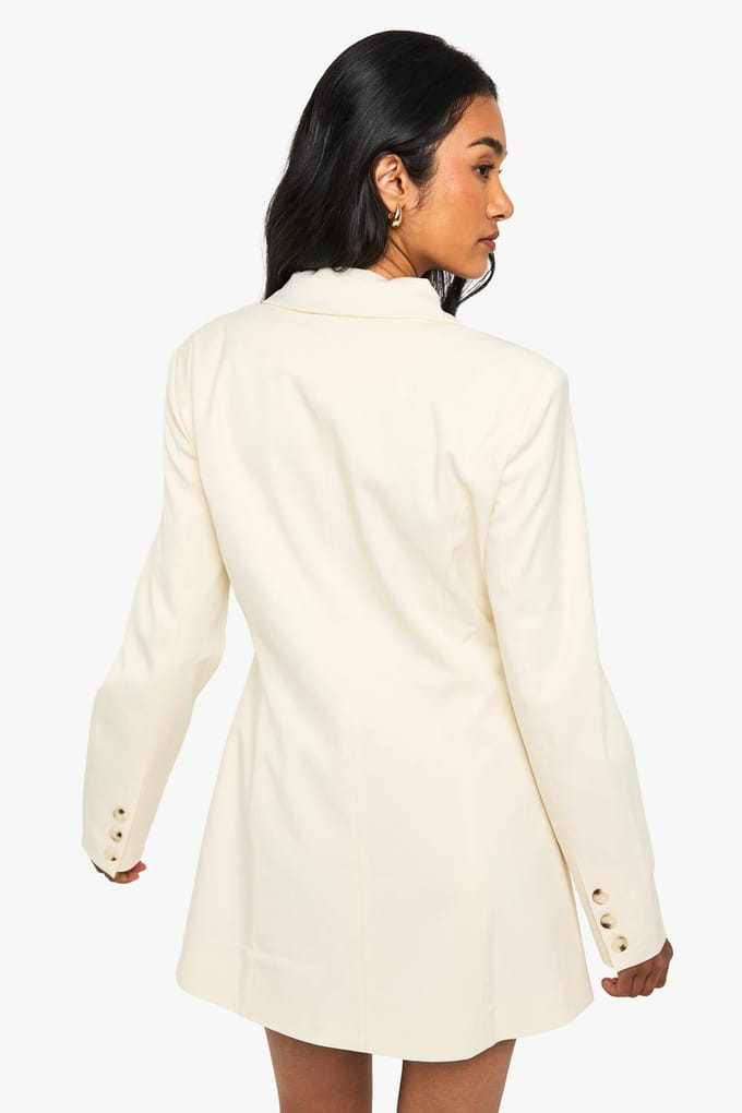 boohoo Dames Getailleerde Doorknoop Shirt Blazer Jurk | Creme | Maat: 42