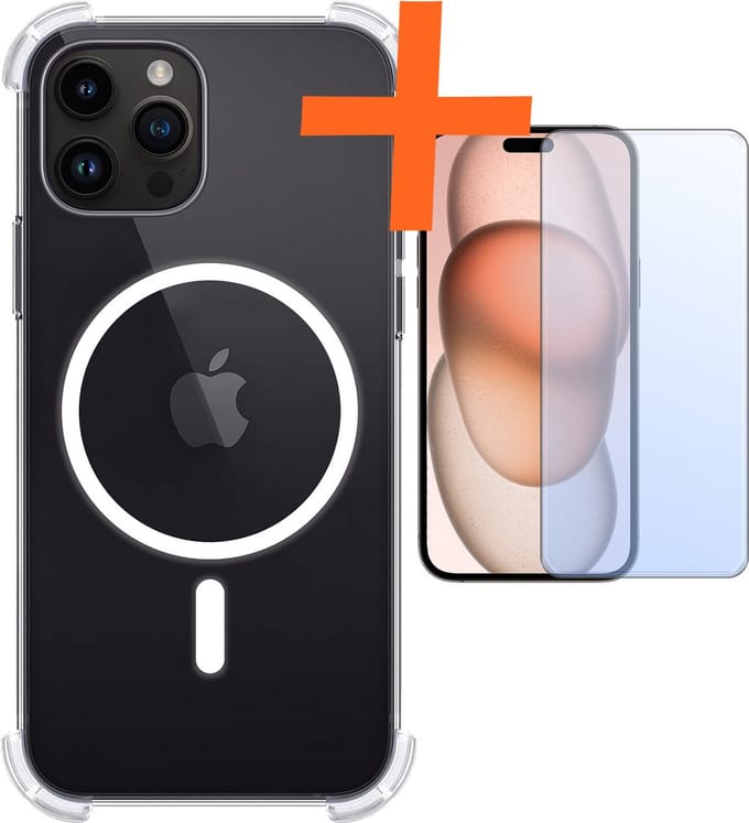 Hoes - Met Screenprotector - Geschikt voor Apple iPhone 15 Pro Max - Magsafe Compatible - Sterk & Shockproof - Back Cover - Shock Proof Case - Telefoon Hoes - Transparant