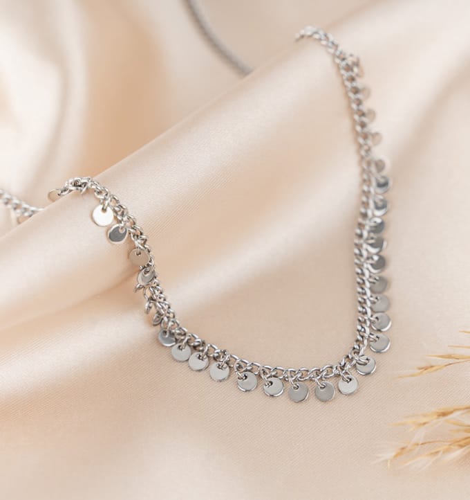 Boho Ketting 'Muntjes' | Stainless Steel Zilver