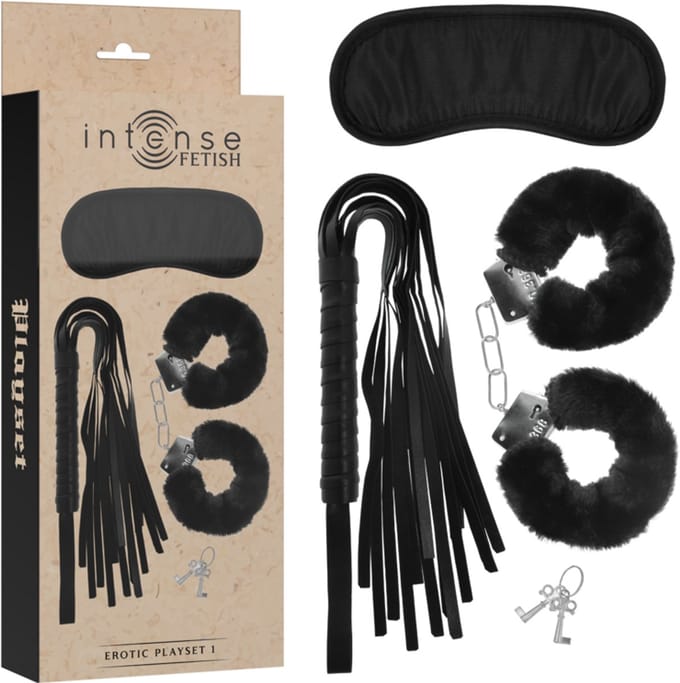 Intense - Fetish Erotic Playset 1 With Handcuffs, Blind Mask And Flogger