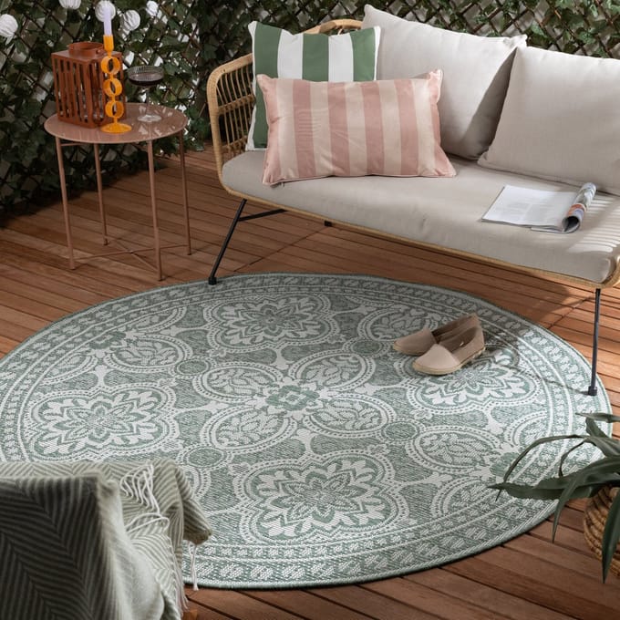 FRAAI Rond buitenkleed - Summer Oriental Groen | Zomers! - Ø 120cm
