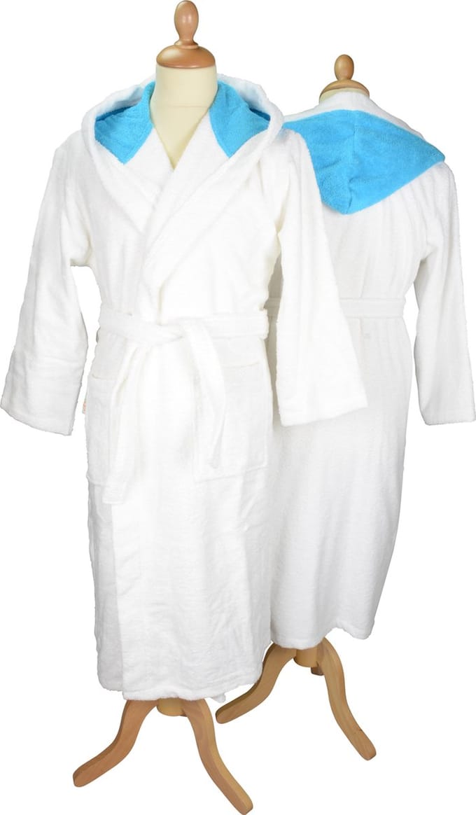ARTG® Robezz - Badjas - Gekleurde Capuchon - White/Aqua Blue - Maat S/M