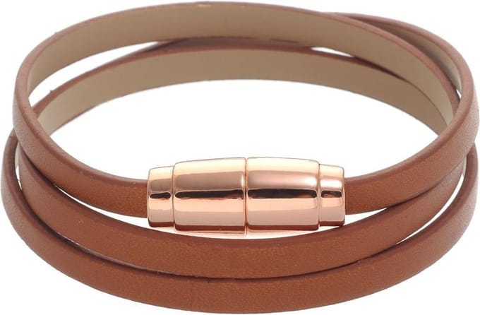 Behave - Bruine armband imitatieleer - Rosékleur sluiting - Dagelijks chic