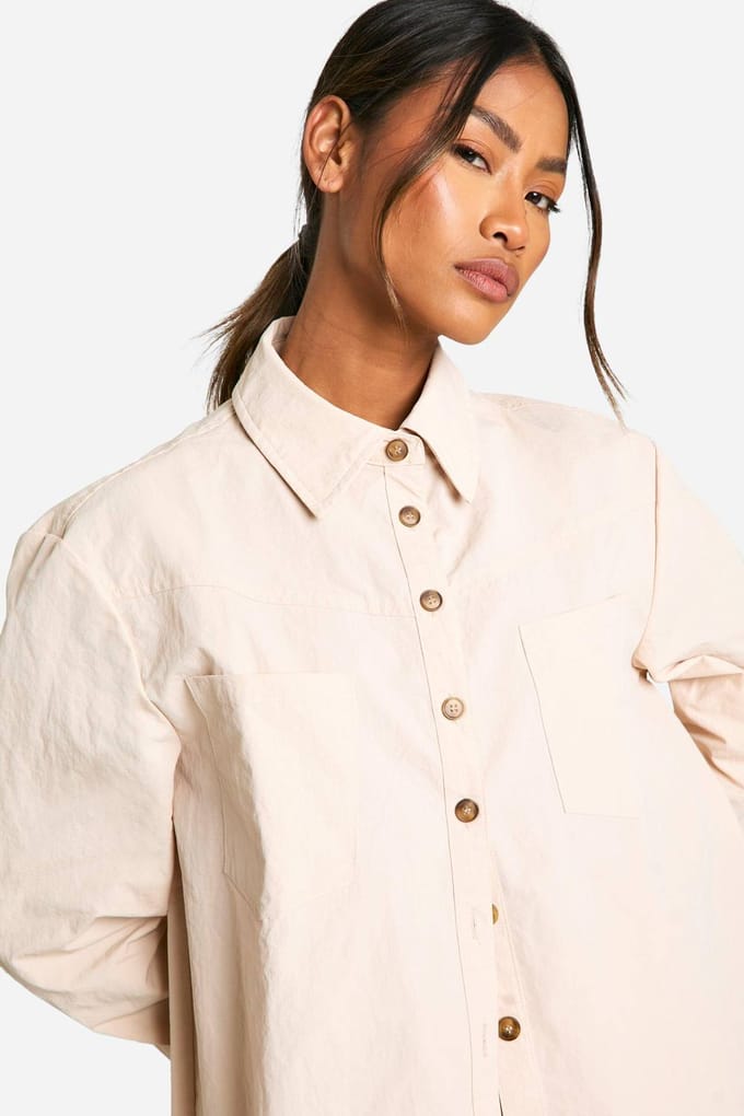 boohoo Dames Nylon Oversized Shirt | Steen | Maat: 36