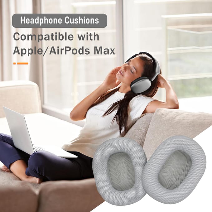 Oorkussentjes van meshstof Vervangingshoofdtelefoonkussen Eenvoudig te installeren Compatibel met AppleAirPods Max grijs