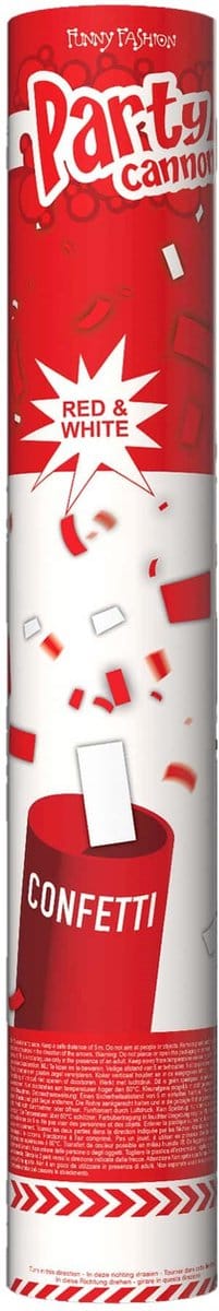 Confettikanon 60 cm rood wit - papier