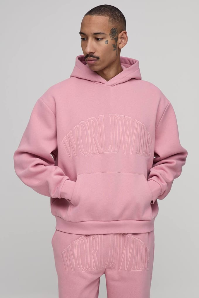 Oversized Boxy Worldwide Applique Jogger Tracksuit | Pink | Size Medium