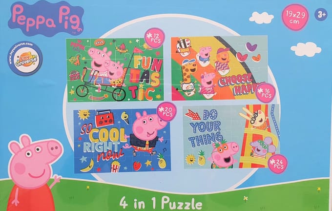 Peppa Pig Puzzel - 4 in 1 Puzzle Peppa Pig - Knutselen - Puzzelen -19x29cm - Kerst - Kerstcadeau