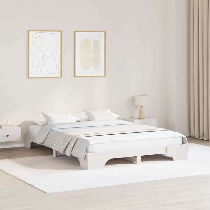 vidaXL - Bedframe - Wit - 150 - x - 200 - cm - Massief - grenenhout
