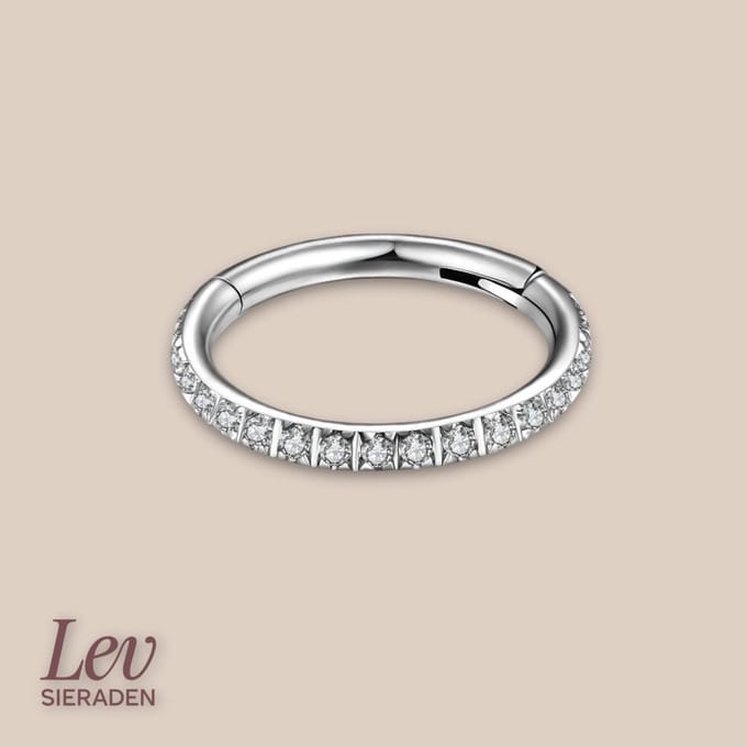 Lev Sieraden - Titanium click ring piercing 1.2x5mm - Zirkonia - Zilver - Piercing - neuspiercing - tragus piercing - Oorpiercing - Segment ring tepel navel