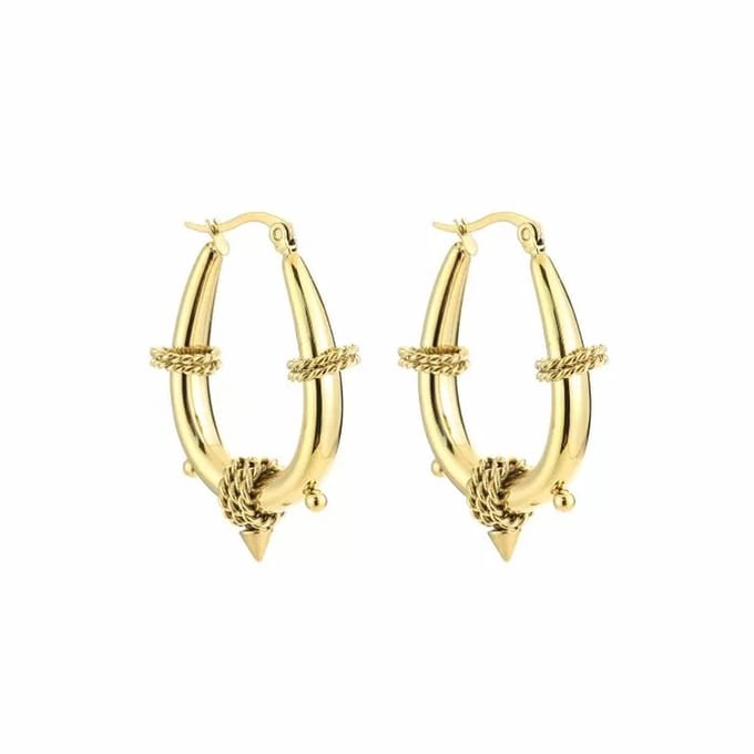 Bijoutheek Oorringen Oval Rope Spike Klein Gold