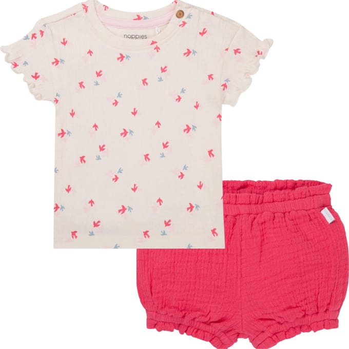 Noppies baby setje: T-Shirt Moapa en Shortje Mojave Raspberry maat 92