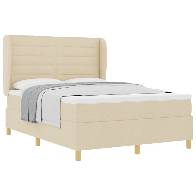vidaXL - Boxspring - bed - met - matras - met - hoofdeinde - Crème - 190 - x - 140 - cm - Stof